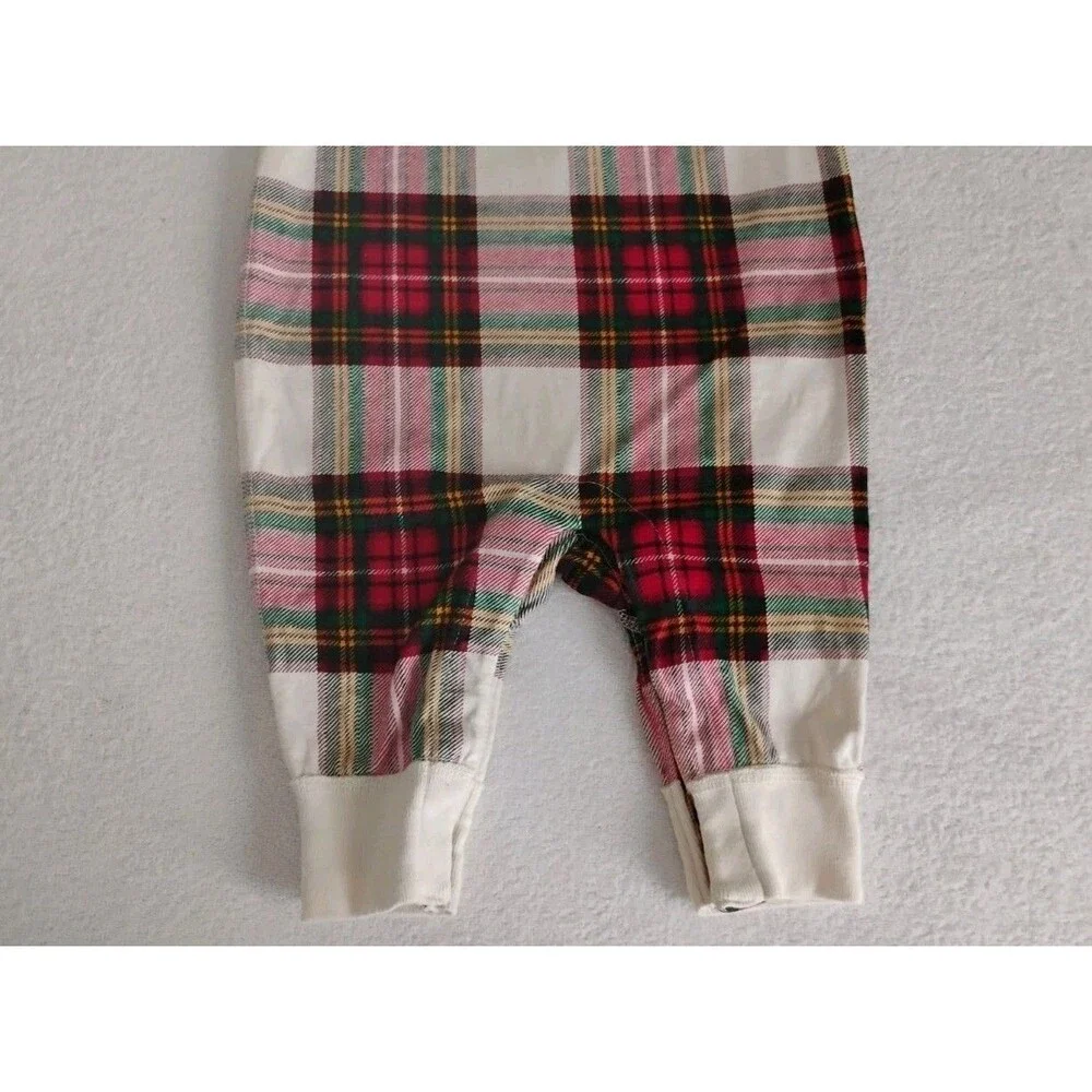 Hanna Andersson Knit Romper Unisex Plaid Sleeveless Holiday 3 6 MOS